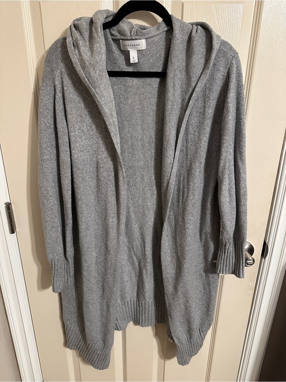 POPSUGAR Light Gray Hooded Open-Front Cardigan, Sz L